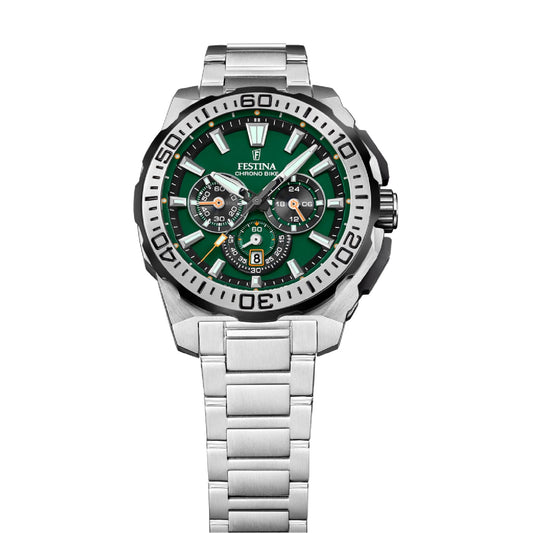 Orologio cronografo uomo Festina acciaio quadrante verde MISURA UNICA