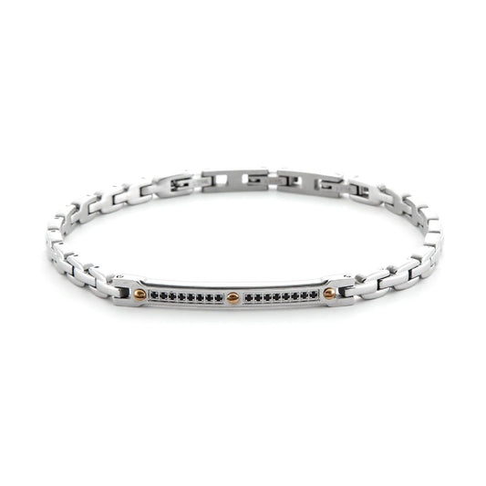 Bracciale uomo 4US Cesare Paciotti in acciaio con targhetta e zirconi neri 4UBR6373-1