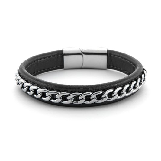 Bracciale 4US Cesare Paciotti uomo in acciaio con pelle nera 4UBR6718-1