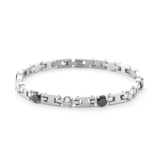 Bracciale 4US Cesare Paciotti uomo acciaio con zirconi neri e bianchi alternati 4UBR6736-1