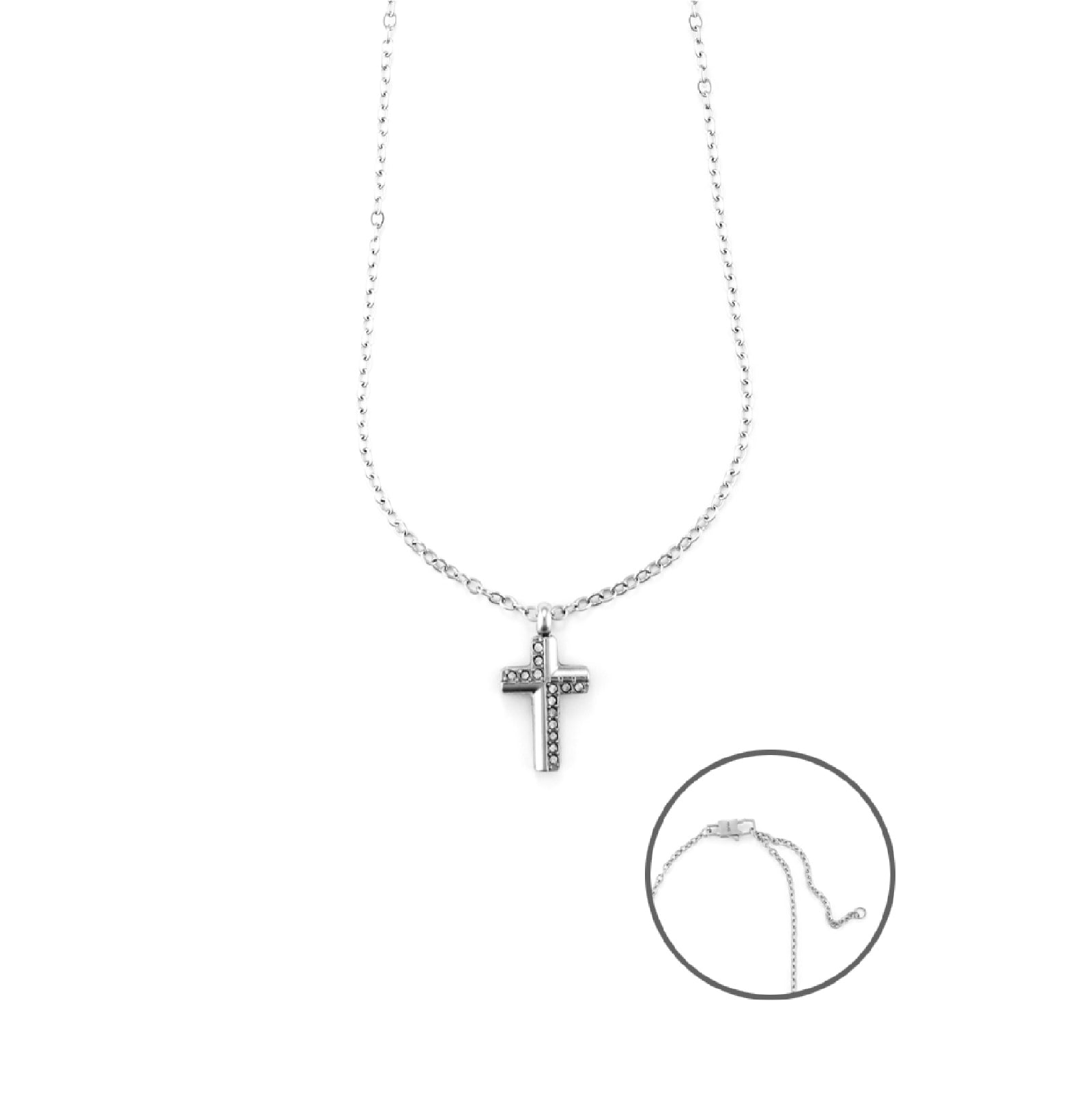 Collana Uomo Con Croce Diamantata - Argento, Acciaio Titanio, 60+5 Cm, Unisex - Foto 2