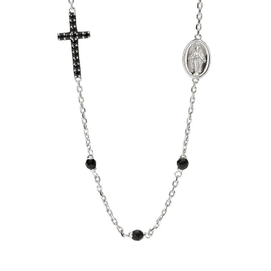 collana girocollo mabina uomo mystical in argento 925 con croce in zirconi neri e madonnina 553680