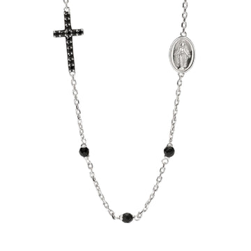 collana girocollo mabina uomo mystical in argento 925 con croce in zirconi neri e madonnina 553680