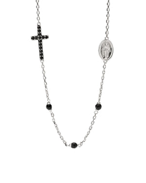Collana girocollo da uomo della collezione Mabina Uomo Mystical in argento 925 con croce in zirconi neri e Madonnina 553680