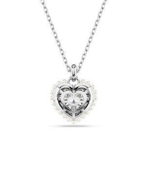 Collana con pendente da donna Swarovski Hyperbola in lega di metalli rodiata con ciondolo a cuore con cristalli e perle 5684386