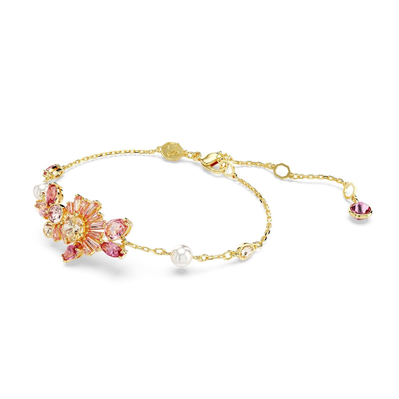 Bracciale catena donna Swarovski Gema placcato oro cristalli rosa e perle 5688488-2