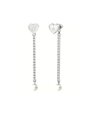 Orecchini da donna della collezione Kidult Family in acciaio a forma di cuore e tennis pendente di cristalli e perla coltivata 761004