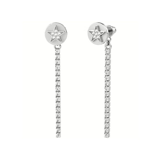 Orecchini da donna Kidult Symbols in acciaio a forma di bottone con stella e tennis pendente di cristalli 761012-1