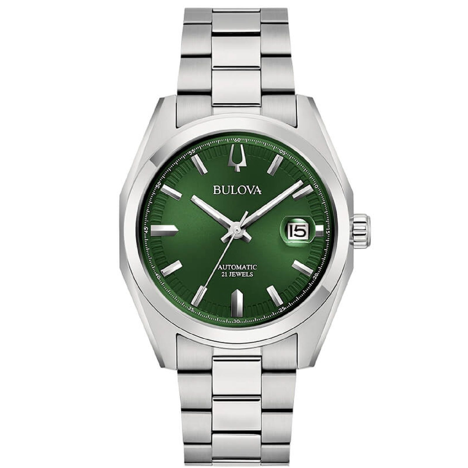 Orologio automatico uomo Bulova Surveyor in acciaio e quadrante verde 39 mm 96B429-1