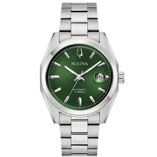 Orologio automatico uomo Bulova Surveyor in acciaio e quadrante verde 39 mm 96B429-1