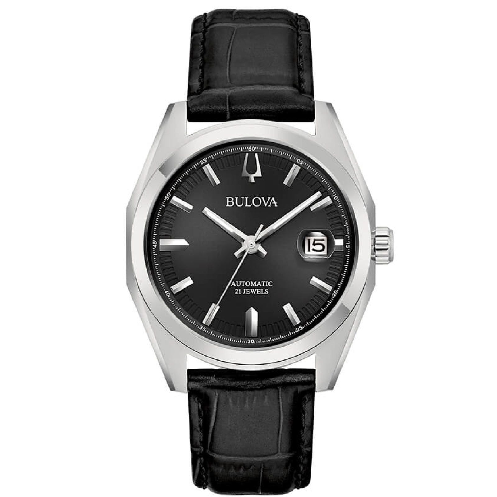 Orologio automatico uomo Bulova Surveyor in acciaio e pelle nera