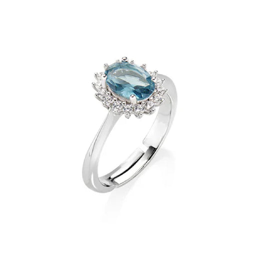 Anello Amen Mini Royal Lady in argento zircone azzurro Regolabile dalla 10 alla 14
