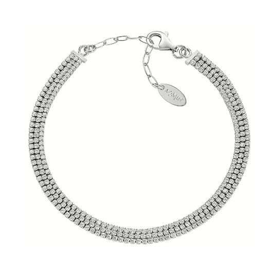 Bracciale tennis Amen in argento tre file di zirconi bianchi Regolabile 16-19 cm
