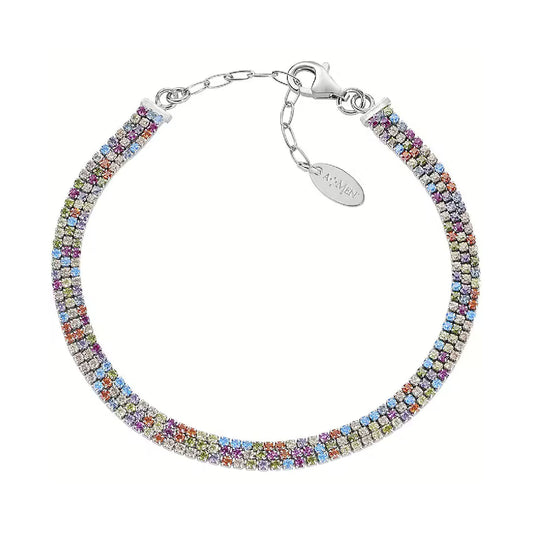 Bracciale tennis Amen argento tre file di zirconi multicolor Regolabile 16-19 cm