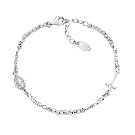 Bracciale rosario Amen in argento e sfere diamantate da donna Regolabile 16-19 cm