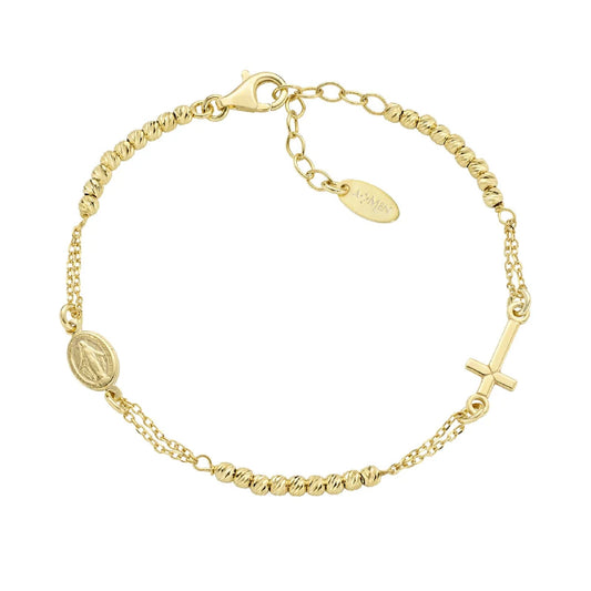 Bracciale rosario Amen in argento dorato e sfere diamantate Regolabile 16-19 cm