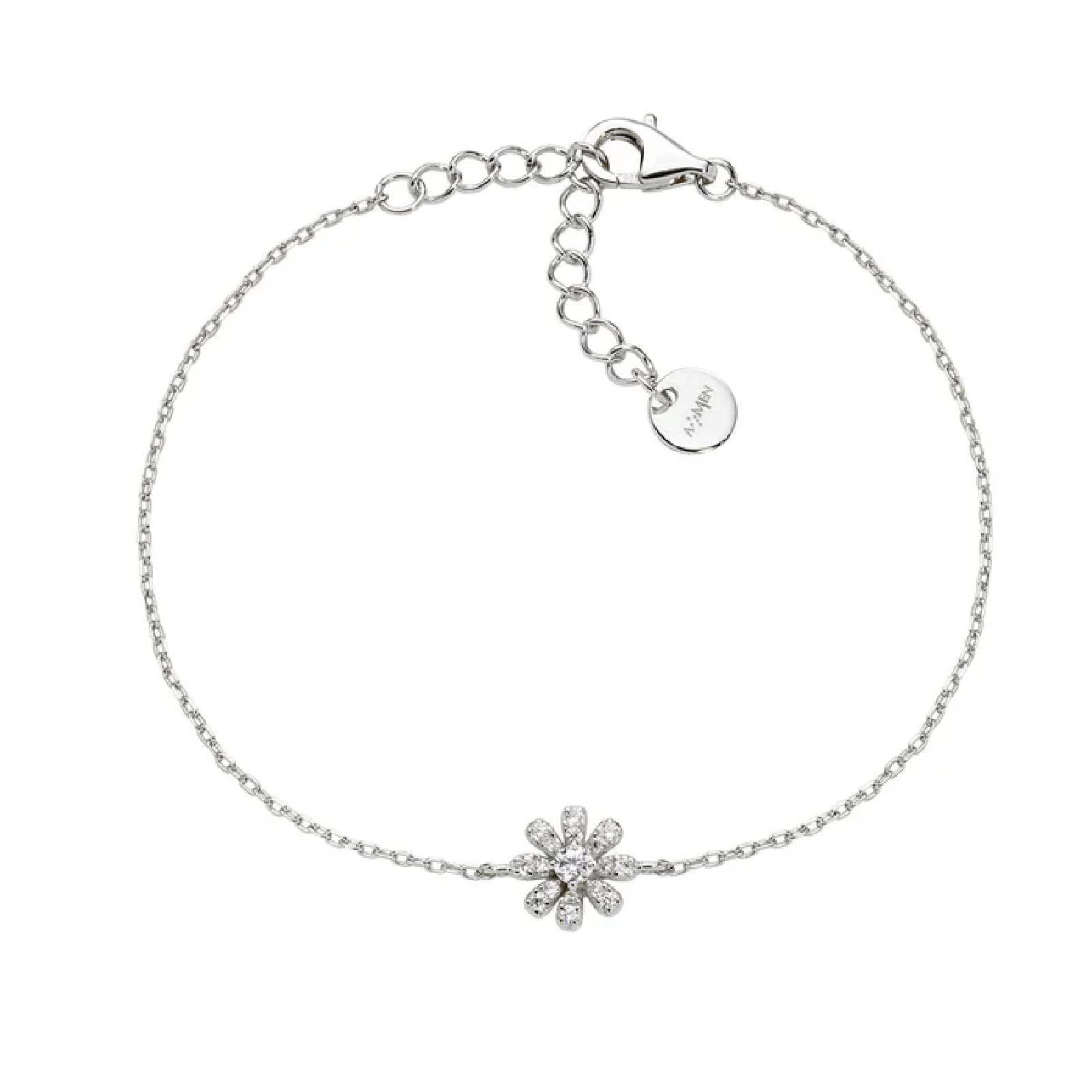 Bracciale catena Amen margherita in argento e zirconi bianchi Regolabile 16-19 cm