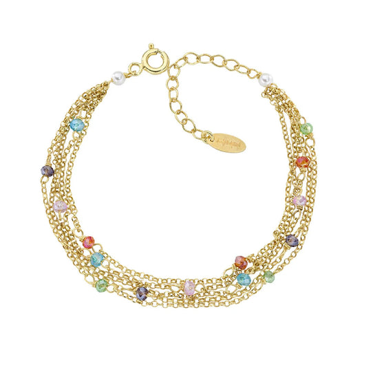 Bracciale donna Amen argento dorato cristalli multicolor Regolabile 16-19 cm