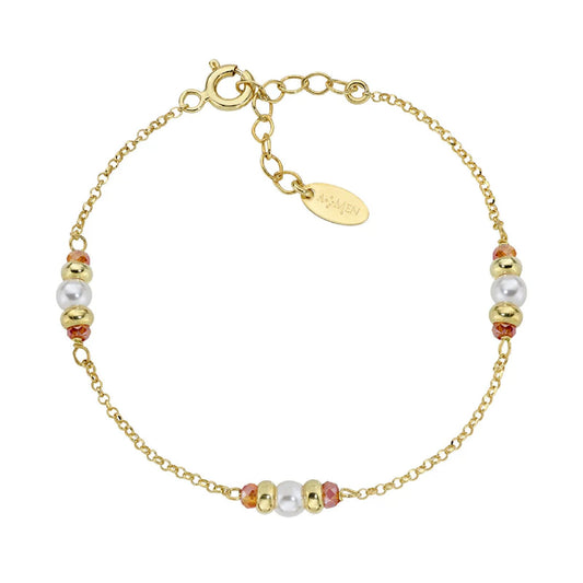 Bracciale Amen argento dorato cristalli arancioni e perla Regolabile 16-19 cm