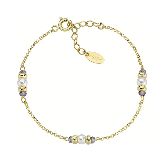 Bracciale Amen in argento dorato cristalli viola e perla Regolabile 16-19 cm