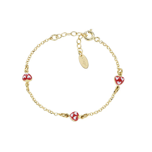 Bracciale catena Amen bimba argento dorato cuori rossi Regolabile 14-17 cm