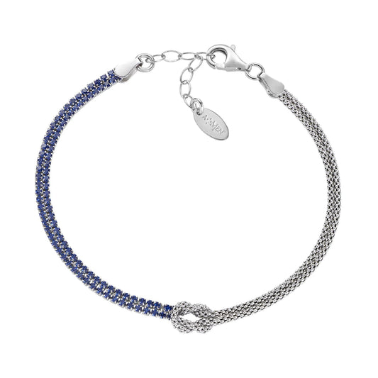 Bracciale catena Amen argento nodo dell’amore e zirconi blu Regolabile 16-19 cm