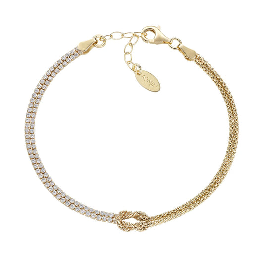 Bracciale Amen argento dorato nodo dell’amore e zirconi Regolabile 16-19 cm