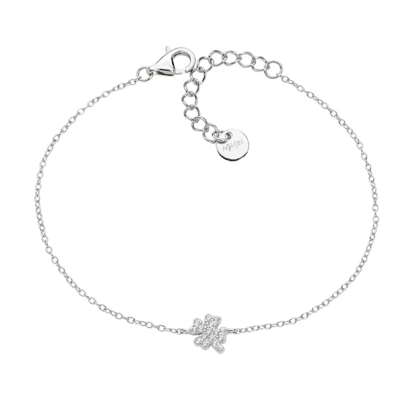 Bracciale catena Amen in argento quadrifoglio zirconi bianchi Regolabile 16-19 cm