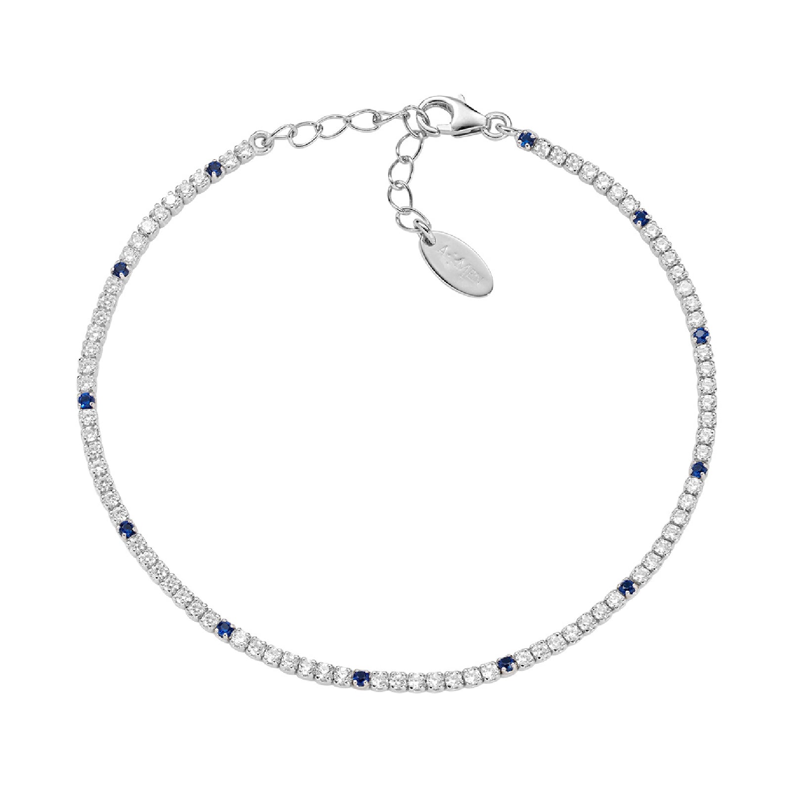 AMEN Bracciale Tennis Due Colori In Argento 925 Con Zirconi Neri E Bianchi - Lunghezza Regolabile 16-19 Cm, Regalo Donna In Elegante Scatola Con Certificato