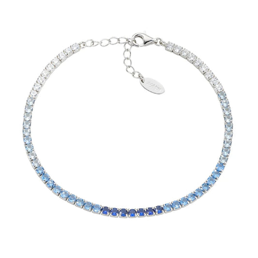 Bracciale tennis Amen in argento con zirconi blu e bianchi Regolabile 17-20 cm