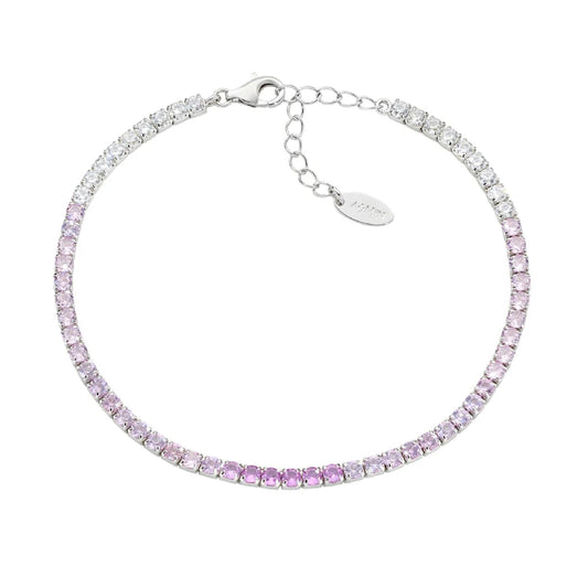 Bracciale tennis Amen in argento con zirconi rosa e bianchi Regolabile 17-20 cm
