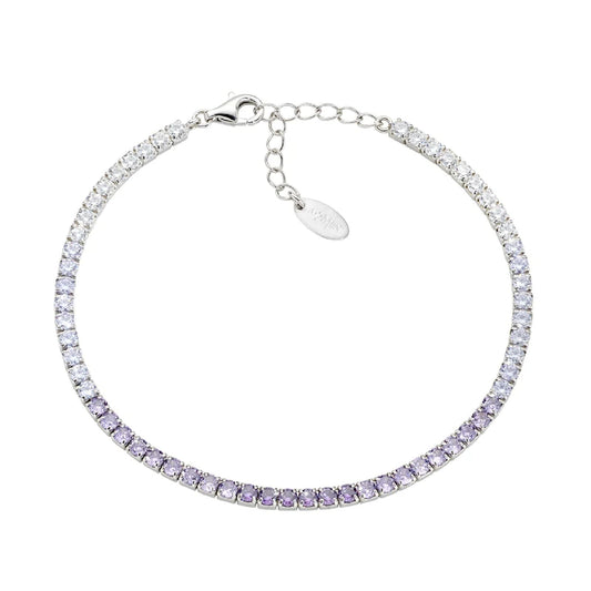 Bracciale tennis Amen in argento con zirconi viola e bianchi Regolabile 17-20 cm