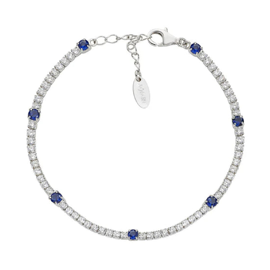 Bracciale tennis Amen in argento con zirconi blu e bianchi Regolabile 16-19 cm