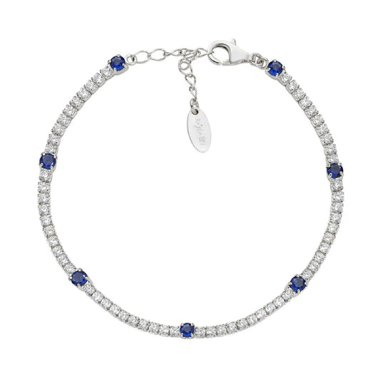Bracciale tennis Amen in argento con zirconi blu e bianchi Regolabile 16-19 cm