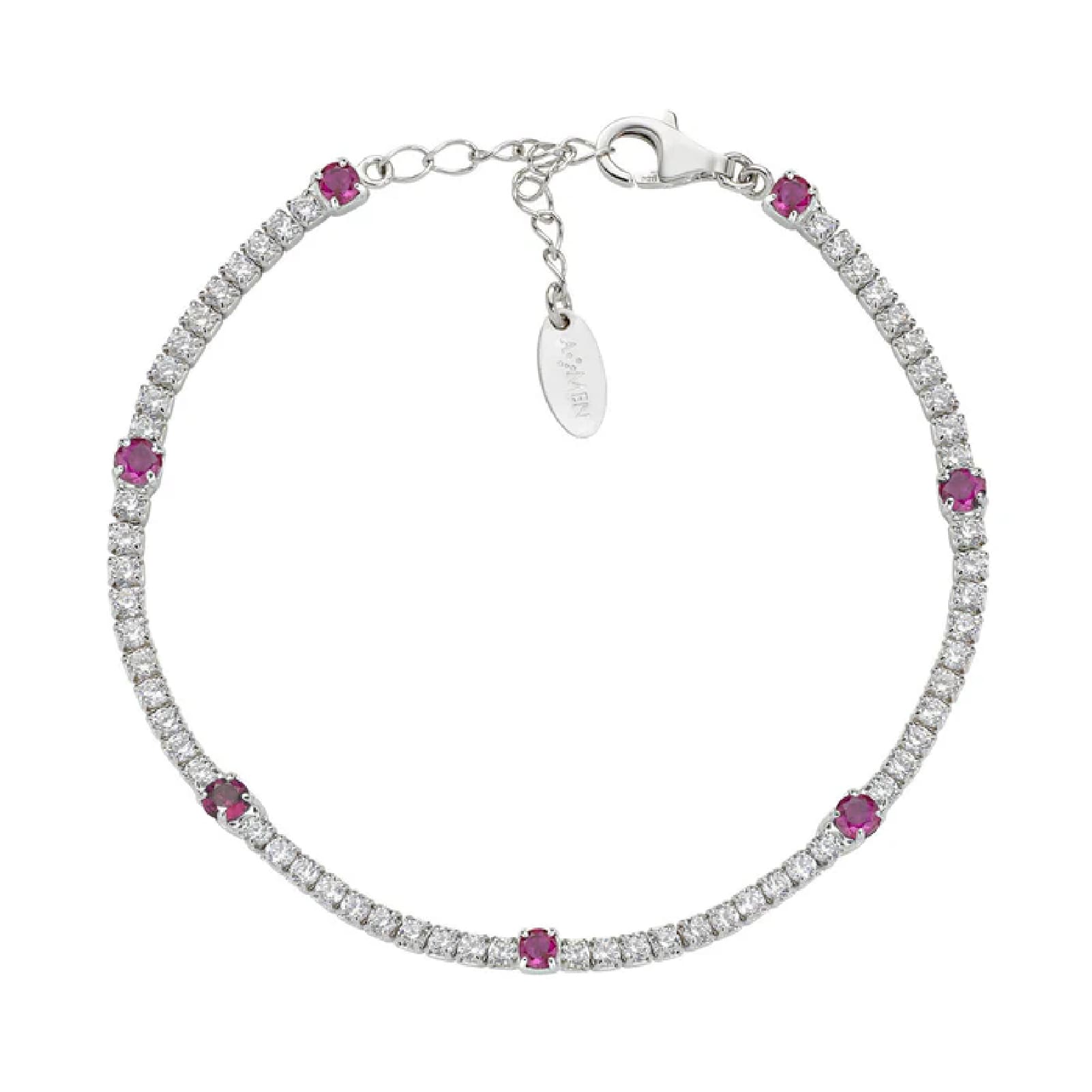 Bracciale tennis Amen in argento con zirconi rossi e bianchi Regolabile 16-19 cm