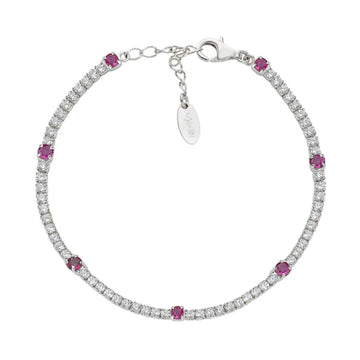 Bracciale tennis Amen in argento con zirconi rossi e bianchi Regolabile 16-19 cm