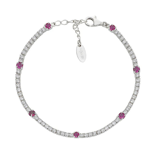 Bracciale tennis Amen in argento con zirconi rossi e bianchi Regolabile 16-19 cm
