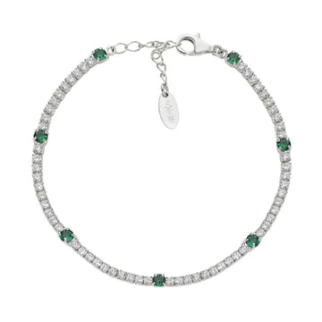 Bracciale tennis Amen in argento con zirconi verdi e bianchi Regolabile 16-19 cm