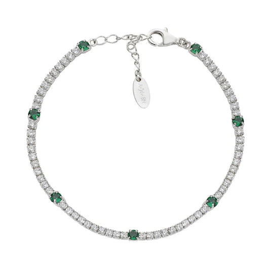 Bracciale tennis Amen in argento con zirconi verdi e bianchi Regolabile 16-19 cm