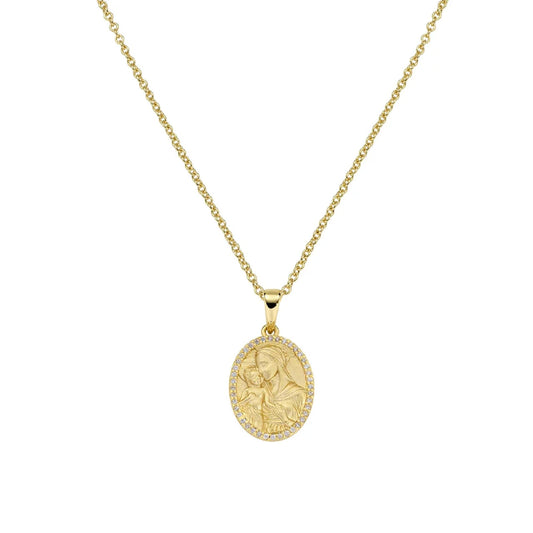 Collana girocollo Amen in argento dorato madonna con bambino MISURA UNICA
