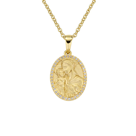 Collana girocollo Amen in argento dorato madonna con bambino MISURA UNICA