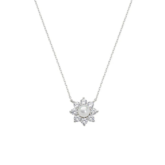 Collana girocollo Amen in argento fiore con perla e zirconi MISURA UNICA