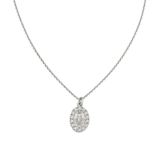 Collana Amen in argento medaglietta Madonnina con zirconi MISURA UNICA