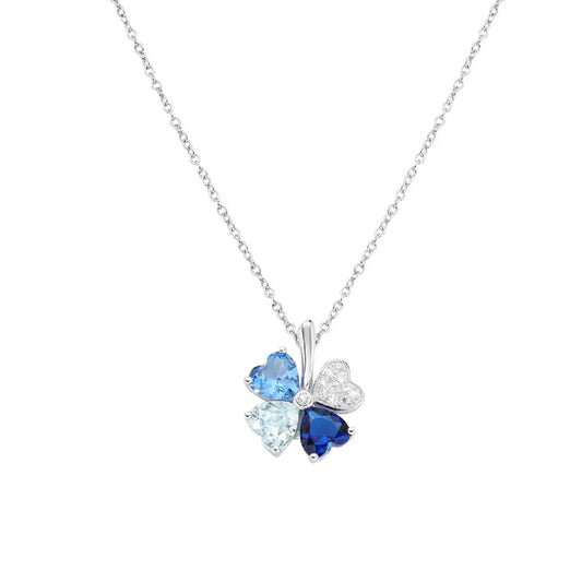 Collana Amen in argento con zirconi bianchi e blu a forma di fiore MISURA UNICA