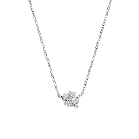Collana girocollo Amen in argento quadrifoglio con zirconi MISURA UNICA