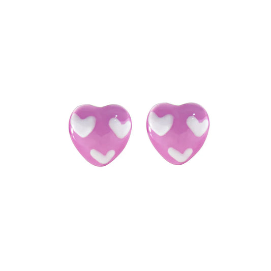 Orecchini a lobo Amen bimba argento dorato con cuori rosa MISURA UNICA