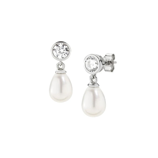 Orecchini Amen in argento con zircone e perla pendente MISURA UNICA