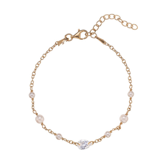 Bracciale da donna Alisia argento con perle e uno zircone Regolabile 15,5-18,5 cm