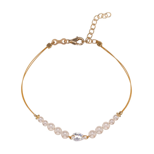 Bracciale da donna Alisia argento filo perle e uno zircone Regolabile 15,5-18,5 cm