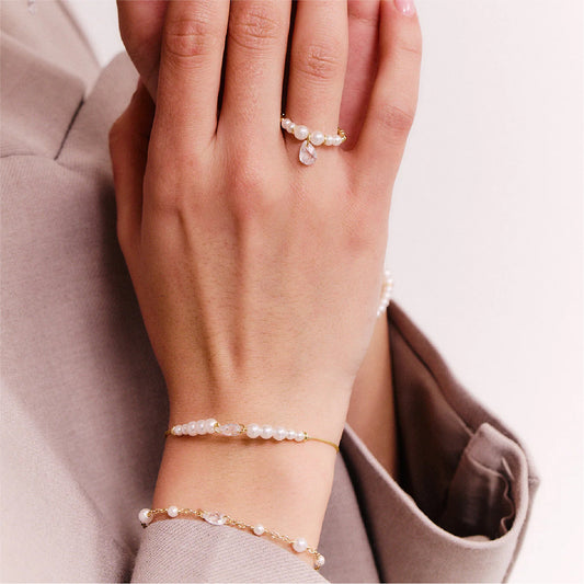Bracciale da donna Alisia argento filo perle e uno zircone Regolabile 15,5-18,5 cm